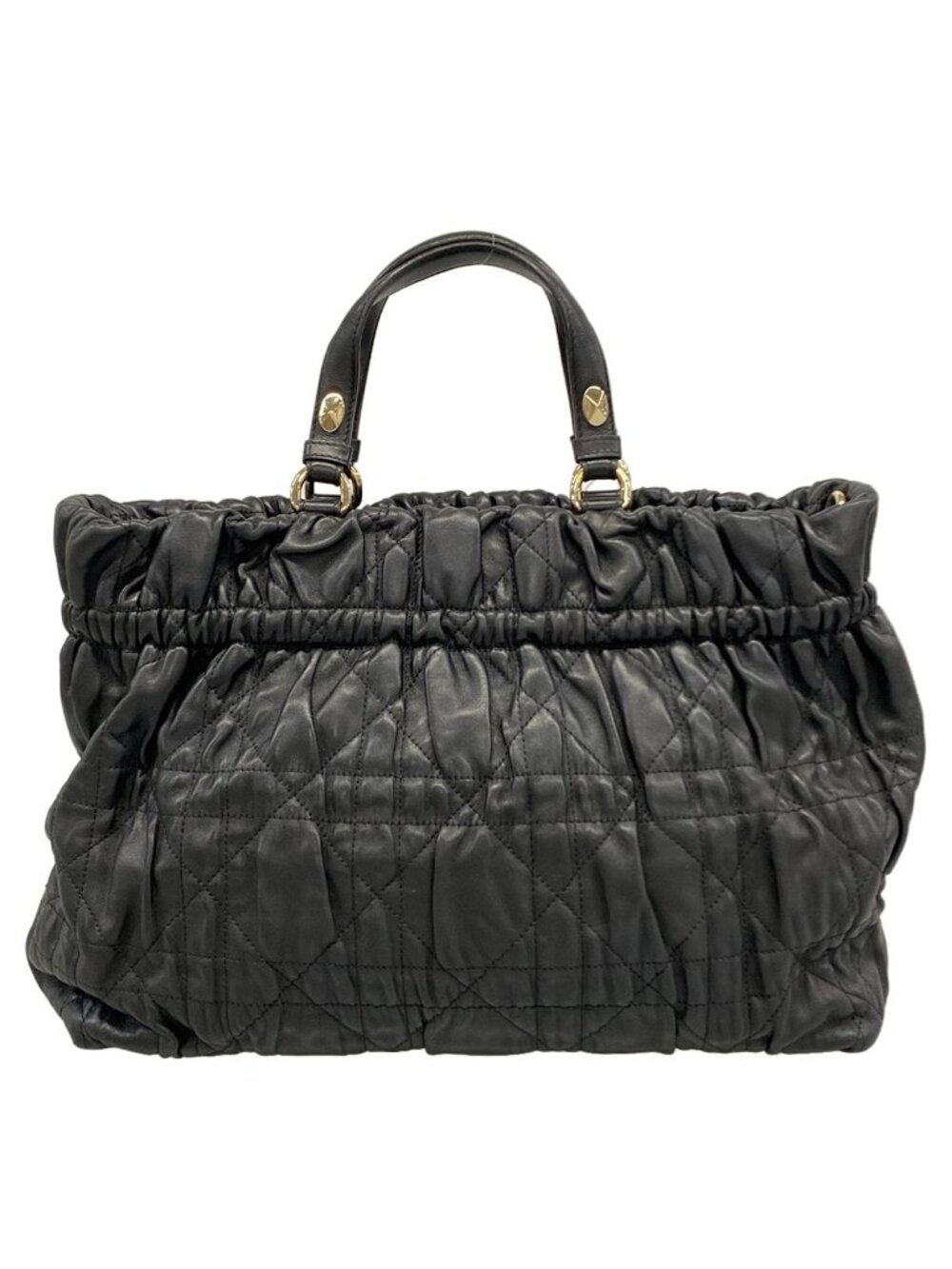 Dior Tote Bag Cannage Stitch Black Gathered Lambskin